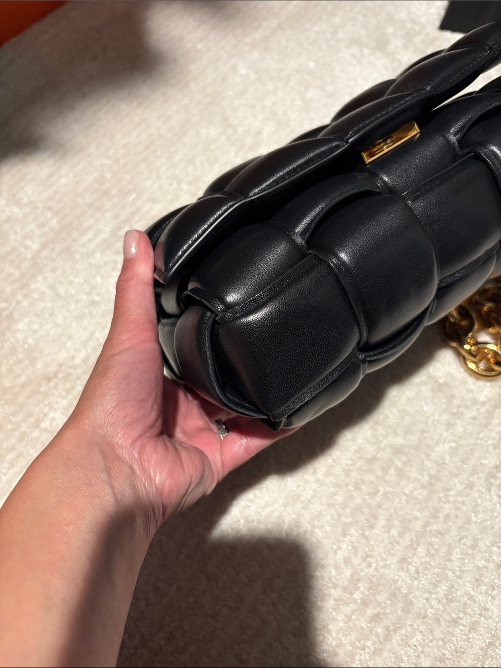 Bottega Veneta Black Padded Shoulder Bag with Gold Chain Strap - Picture 5 of 8